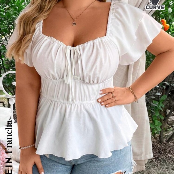 White Ruffle Sleeve Top - Picture 3 of 4